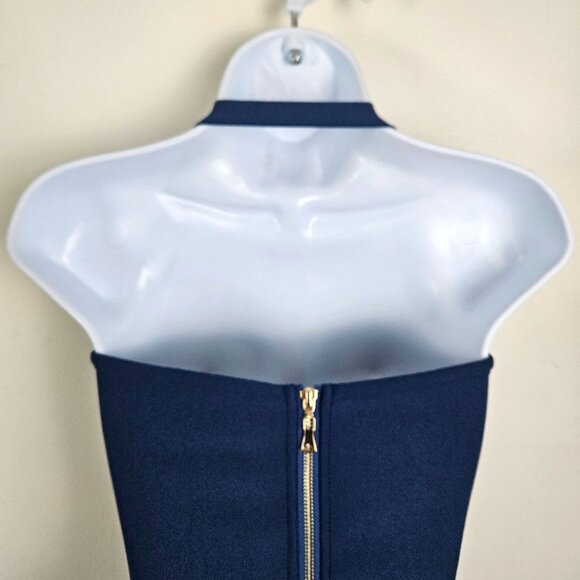 Womens Size XS Bandage Midi Halter Dress Ruffle Hem Zipper Closure Stretch Party - Picture 8 of 12